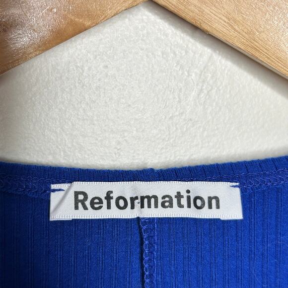 REFORMATION Kensy Knit Mini Dress Rib Stretch Cutout Royal Blue Sz S {Z54} - Picture 7 of 8